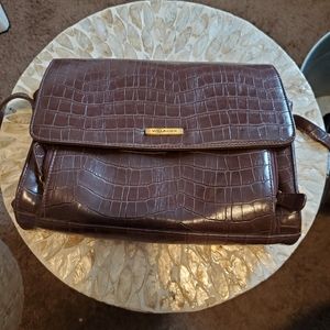 Villager Liz Claiborne Moc Croc Brown Cross-body Organizer Purse